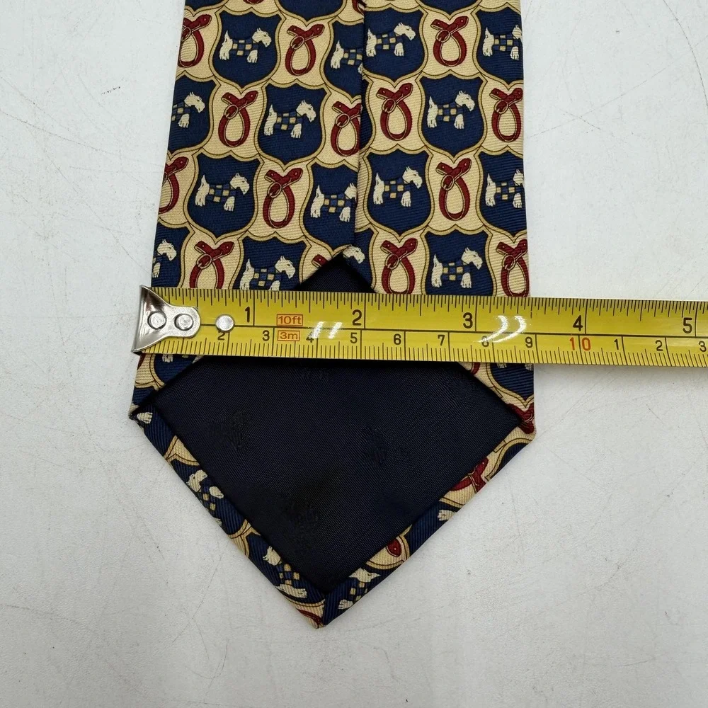 Brooks Brothers Makers Tie Mens Blue Silk Dog Equestrian Print Handmade USA